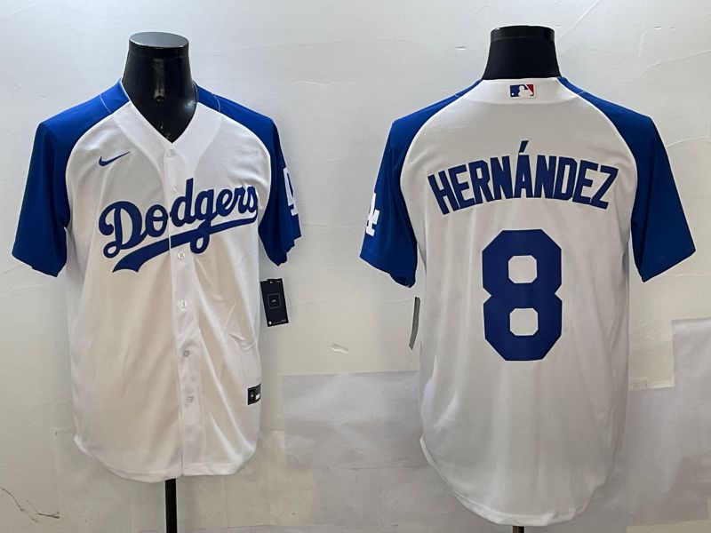 Men Los Angeles Dodgers 8 Hernandez White Blue Fashion Game 2025 Nike MLB Jersey style 1